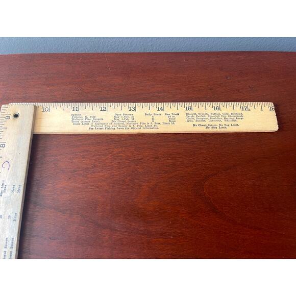 1957 Illinois Fish Laws 18" Folding Wood Ruler Sears Roebuck 'Lets Go Fishing' - Picture 10 of 13